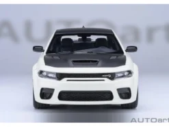 Dodge Charger SRT Hellcat Redeye Knuckle White with Matt Black Hood and Top 1/18 Model Car by Autoart