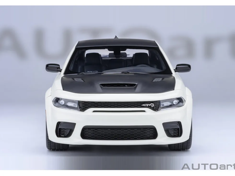 Dodge Charger SRT Hellcat Redeye Knuckle White with Matt Black Hood and Top 1/18 Model Car by Autoart