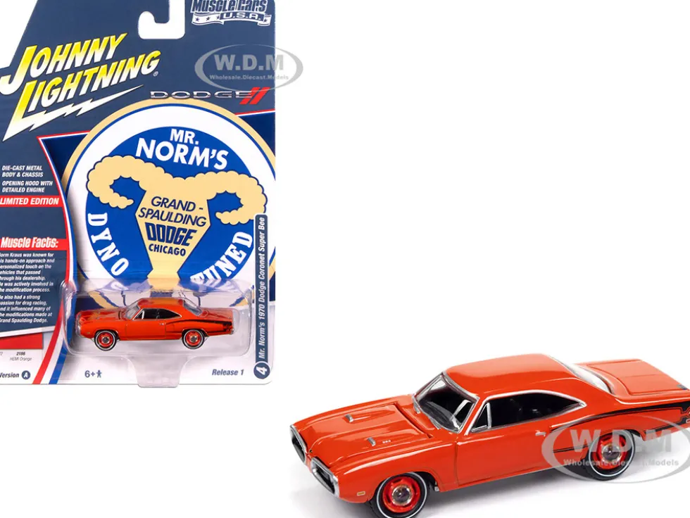 1970 Dodge Coronet Super Bee "Mr. Norm's" Hemi Orange with Black Stripes "Muscle Cars USA" Series 1/64 Diecast Model Car by Johnny Lightning