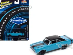 1969 Dodge Dart GTS 340 Blue with Black Top and Stripes "Goodyear Blue Streak" "Pop Culture" 2025 Release 1 1/64 Diecast Model Car by Johnny Lightning