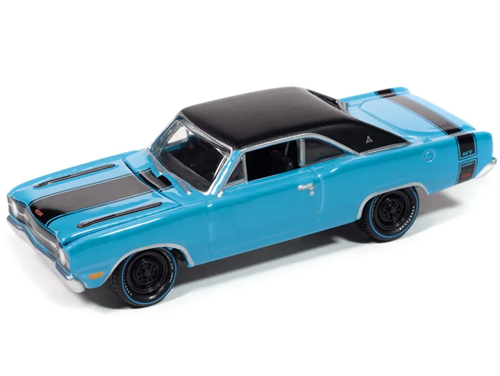 1969 Dodge Dart GTS 340 Blue with Black Top and Stripes "Goodyear Blue Streak" "Pop Culture" 2025 Release 1 1/64 Diecast Model Car by Johnny Lightning