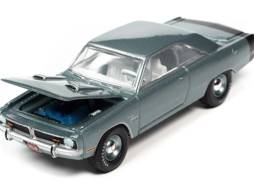 1971 Dodge Dart Swinger 340 Special Light Gunmetal Gray Metallic Black Tail Stripe Vintage Muscle Limited Edition 1/64 Diecast Model Car Auto World 64362-AWSP105A