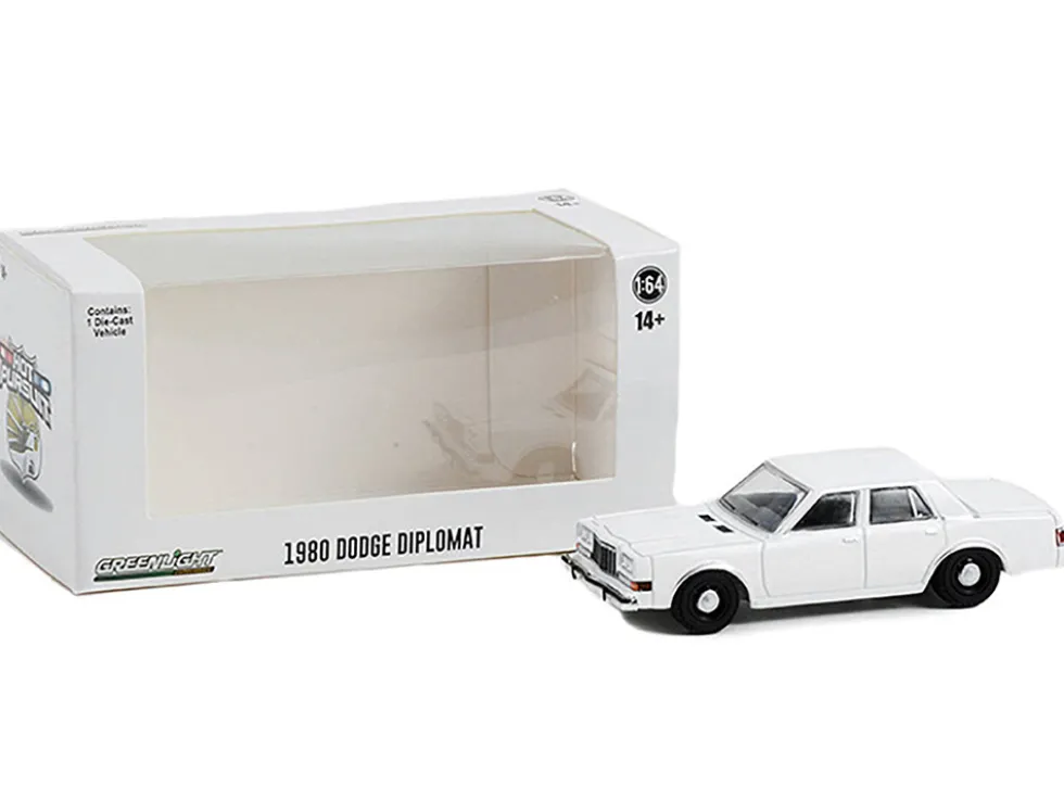 1980-1989 Dodge Diplomat Police Unmarked White Hot Pursuit Hobby Exclusive Series 1/64 Diecast Model Car Greenlight 43006