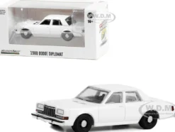1980-1989 Dodge Diplomat Police Unmarked White Hot Pursuit Hobby Exclusive Series 1/64 Diecast Model Car Greenlight 43006