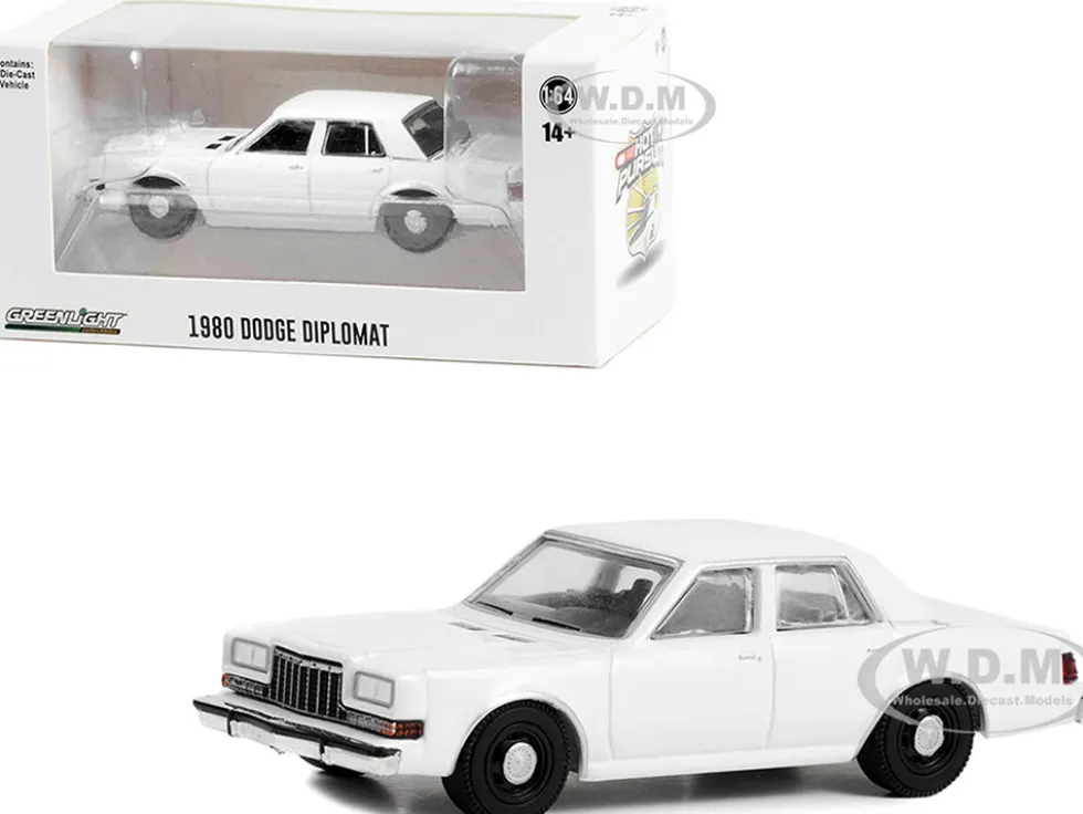 1980-1989 Dodge Diplomat Police Unmarked White Hot Pursuit Hobby Exclusive Series 1/64 Diecast Model Car Greenlight 43006