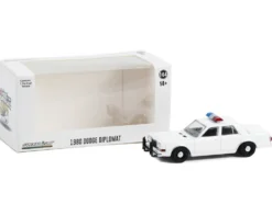 1980 1989 Dodge Diplomat Police Unmarked White with Light Bar Hot Pursuit Hobby Exclusive Series 1/64 Diecast Model Car Greenlight GL43006L