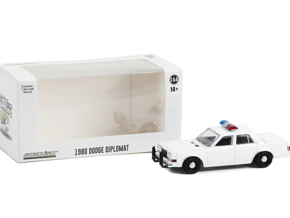 1980 1989 Dodge Diplomat Police Unmarked White with Light Bar Hot Pursuit Hobby Exclusive Series 1/64 Diecast Model Car Greenlight GL43006L