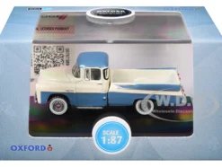 1957 Dodge D100 Sweptside Pickup Truck Ice Blue and Glacier White 1/87 (HO) Scale Diecast Model Car by Oxford Diecast