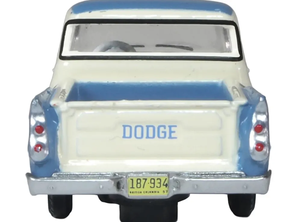 1957 Dodge D100 Sweptside Pickup Truck Ice Blue and Glacier White 1/87 (HO) Scale Diecast Model Car by Oxford Diecast