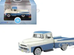 1957 Dodge D100 Sweptside Pickup Truck Ice Blue and Glacier White 1/87 (HO) Scale Diecast Model Car by Oxford Diecast