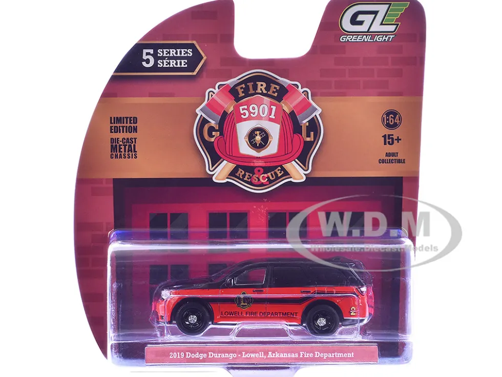 2019 Dodge Durango "Lowell, Arkansas Fire Department" Red and Black with Black Stripes "Fire & Rescue" Series #5 1/64 Diecast Model Car by Greenlight