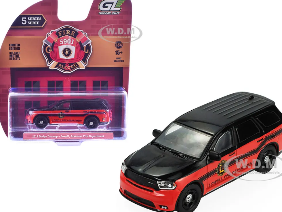 2019 Dodge Durango "Lowell, Arkansas Fire Department" Red and Black with Black Stripes "Fire & Rescue" Series #5 1/64 Diecast Model Car by Greenlight