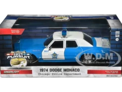 1974 Dodge Monaco Blue and White CPD Chicago Police Department Illinois Hot Pursuit Series 1/24 Diecast Model Car Greenlight 85541