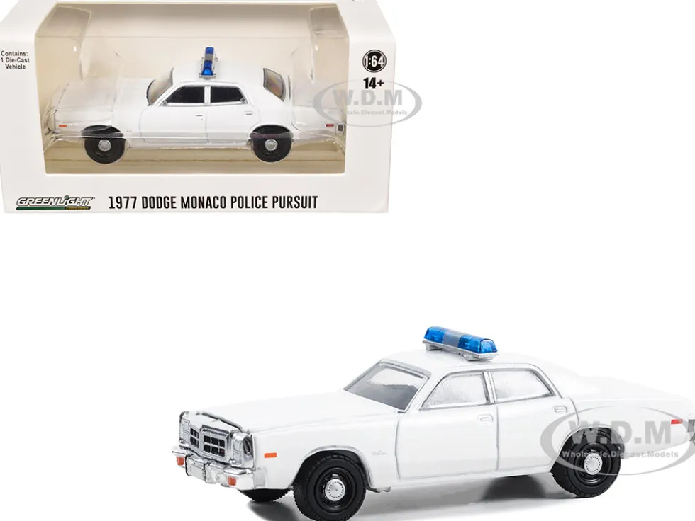 1977-78 Dodge Monaco Police Pursuit White with Light Bar "Hot Pursuit - Hobby Exclusive" Series 1/64 Diecast Model Car by Greenlight