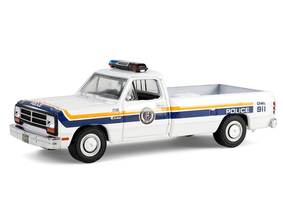 1990 Dodge Ram D250 Pickup Truck "Philadelphia, PA Police Department" White with Stripes and Utility Trailer "Hot Pursuit Hitch & Tow" Series 1 1/64 Diecast Model Cars by Greenlight