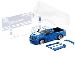 2003 Dodge Ram SRT-10 Pickup Truck Electric Blue Metallic with White Stripes 1/64 Diecast Model Car by Shoom64 Models