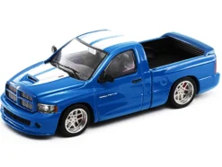 2003 Dodge Ram SRT-10 Pickup Truck Electric Blue Metallic with White Stripes 1/64 Diecast Model Car by Shoom64 Models