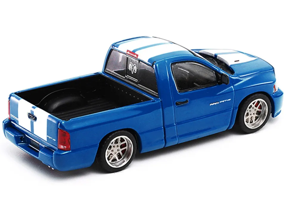 2003 Dodge Ram SRT-10 Pickup Truck Electric Blue Metallic with White Stripes 1/64 Diecast Model Car by Shoom64 Models