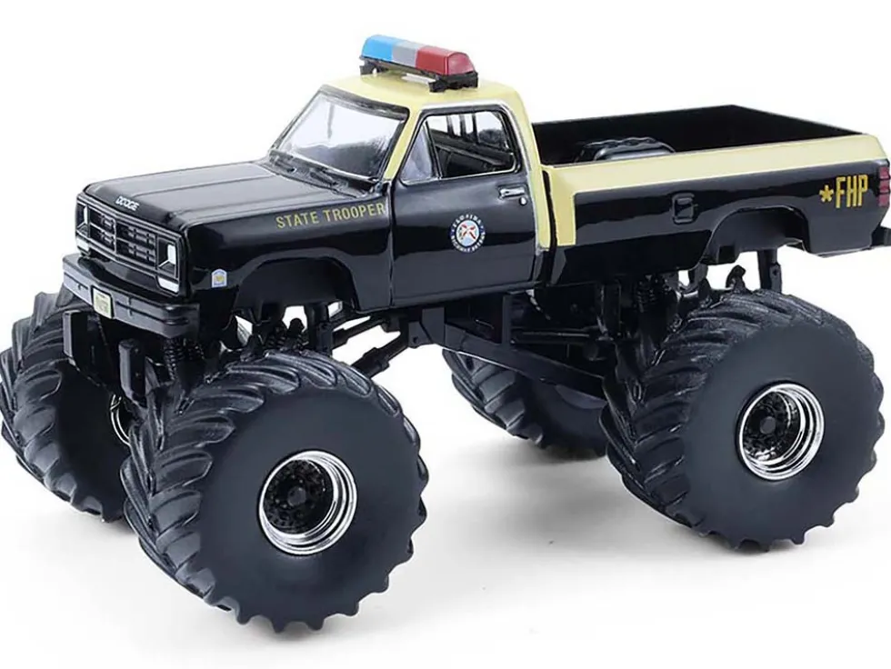 1983 Dodge Ram W350 Monster Truck "Florida Highway Patrol" Black with Cream Top and Stripes "Kings of Crunch - Hot Pursuit" Special Edition 1/64 Diecast Model Car by Greenlight