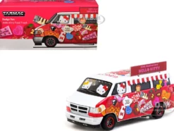 Dodge Van "Hello Kitty Food Truck" White and Red with Graphics "Global64" Series 1/64 Diecast Model by Tarmac Works