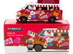 Dodge Van "Hello Kitty Food Truck" White and Red with Graphics "Global64" Series 1/64 Diecast Model by Tarmac Works