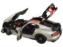2017 Dodge Viper ACR Billet Silver Metallic Black Red Stripes 1/18 Model Car Autoart 71733