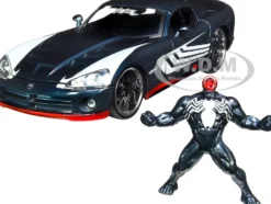 2008 Dodge Viper SRT10 Dark Gray Venom Diecast Figurine Spider Man Marvel Series 1/24 Diecast Model Car Jada 31750