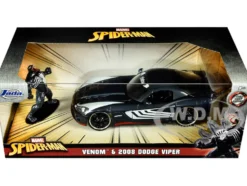 2008 Dodge Viper SRT10 Dark Gray Venom Diecast Figurine Spider Man Marvel Series 1/24 Diecast Model Car Jada 31750
