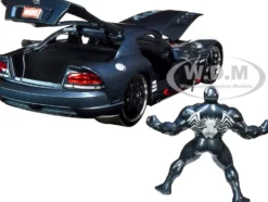 2008 Dodge Viper SRT10 Dark Gray Venom Diecast Figurine Spider Man Marvel Series 1/24 Diecast Model Car Jada 31750