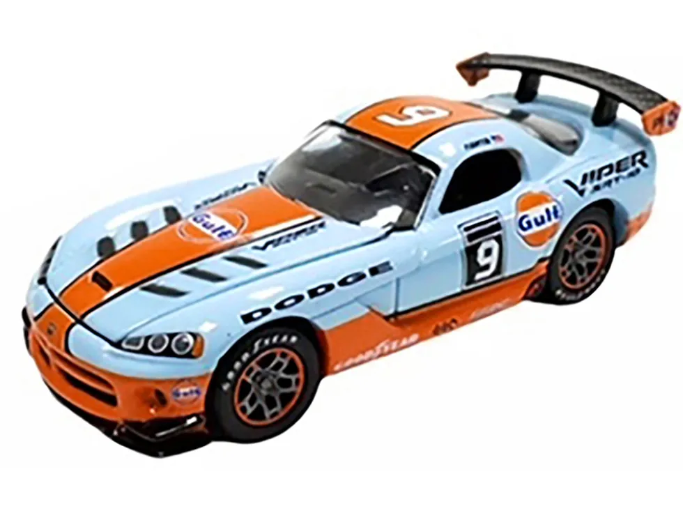 2008 Dodge Viper SRT10 #9 "Gulf Oil" Light Blue and Orange Limited Edition to 2496 pieces Worldwide 1/64 Diecast Model Car by Johnny Lightning
