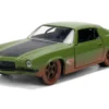 Dom's 1973 Chevrolet Camaro "F-Bomb" Matt Green (Dirty Version) with Black Hood Stripe "Fast & Furious" (2009) Movie "Fast & Furious 25 Years" Series 1/32 Diecast Model Car by Jada