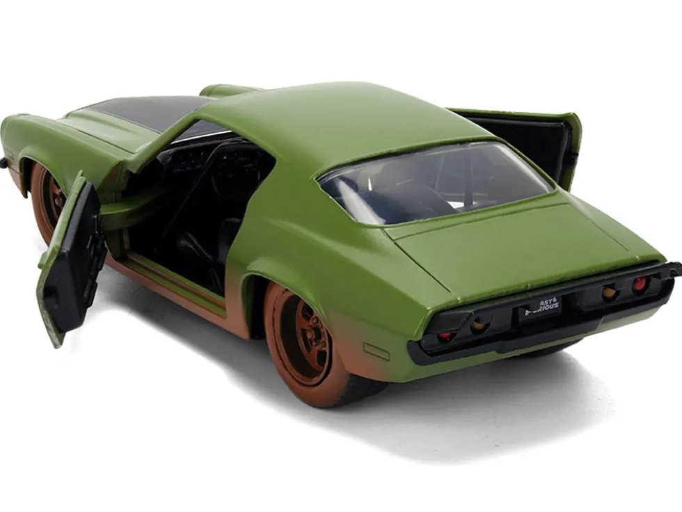 Dom's 1973 Chevrolet Camaro "F-Bomb" Matt Green (Dirty Version) with Black Hood Stripe "Fast & Furious" (2009) Movie "Fast & Furious 25 Years" Series 1/32 Diecast Model Car by Jada