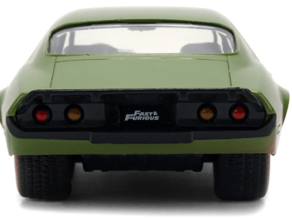 Dom's 1973 Chevrolet Camaro "F-Bomb" Matt Green (Dirty Version) with Black Hood Stripe "Fast & Furious" (2009) Movie "Fast & Furious 25 Years" Series 1/32 Diecast Model Car by Jada