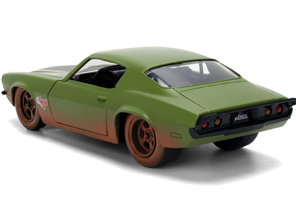 Dom's 1973 Chevrolet Camaro "F-Bomb" Matt Green (Dirty Version) with Black Hood Stripe "Fast & Furious" (2009) Movie "Fast & Furious 25 Years" Series 1/32 Diecast Model Car by Jada