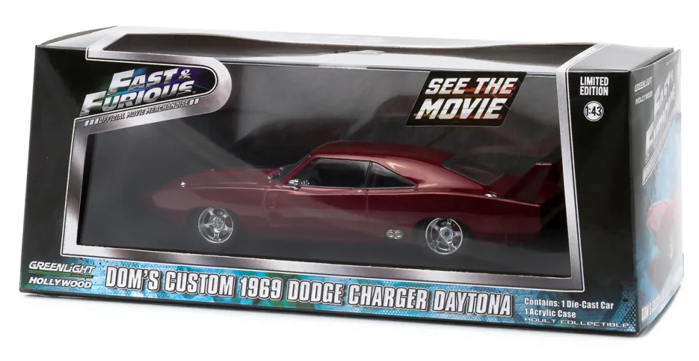 Dom's 1969 Dodge Charger Daytona Maroon "Fast and Furious 6" Movie (2013) 1/43 Diecast Model Car Greenlight 86221