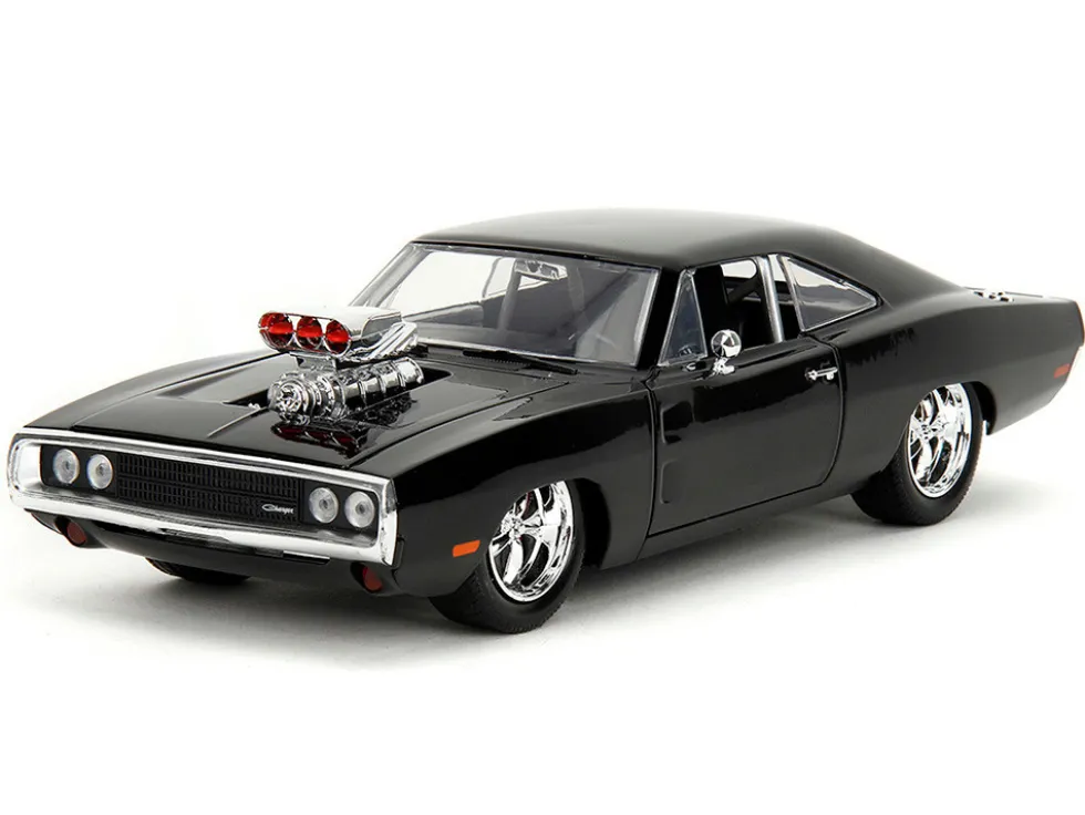 Dom's 1970 Dodge Charger R/T Black and Brian's Toyota Supra Orange with Graphics Set of 2 Cars "Fast & Furious 25th Anniversary" "Fast & Furious" Series 1/24 Diecast Model Cars by Jada
