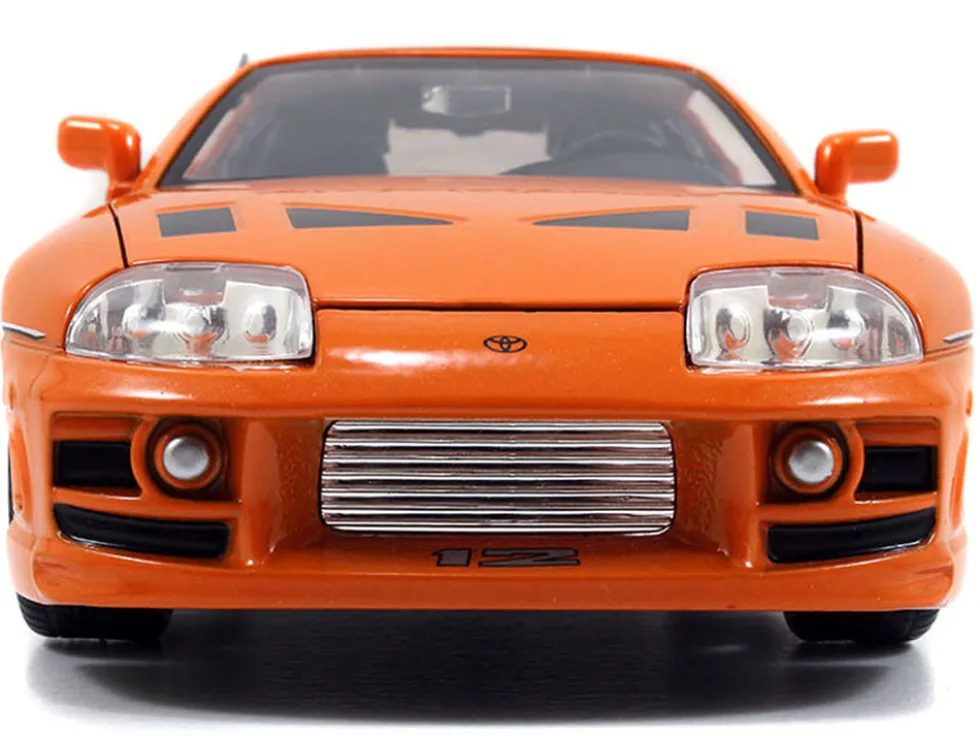 Dom's 1970 Dodge Charger R/T Black and Brian's Toyota Supra Orange with Graphics Set of 2 Cars "Fast & Furious 25th Anniversary" "Fast & Furious" Series 1/24 Diecast Model Cars by Jada