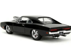 Dom's 1970 Dodge Charger R/T Black and Brian's Toyota Supra Orange with Graphics Set of 2 Cars