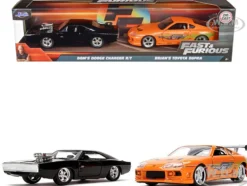 Dom's Dodge Charger R/T Black Brian's Toyota Supra Orange Set of 2 pieces Fast & Furious Series 1/32 Diecast Model Cars Jada 31981