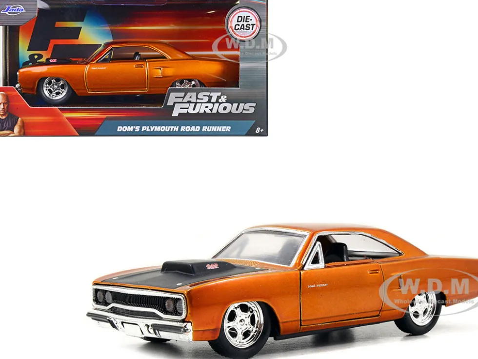 Dom s Plymouth Road Runner Orange Metallic with Matt Black Hood Fast & Furious Series 1/32 Diecast Model Car Jada 97128