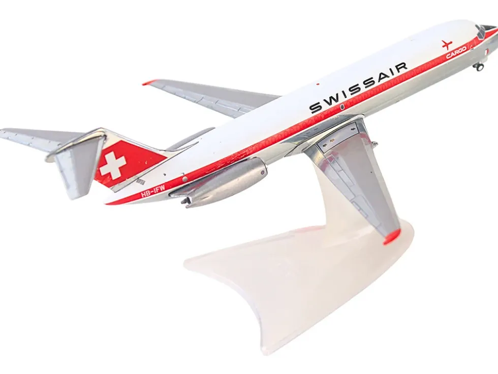 Douglas DC-9-30F Commercial Aircraft "Swissair" (HB-IFW) White with Red Stripes 1/200 Diecast Model Airplane by Herpa