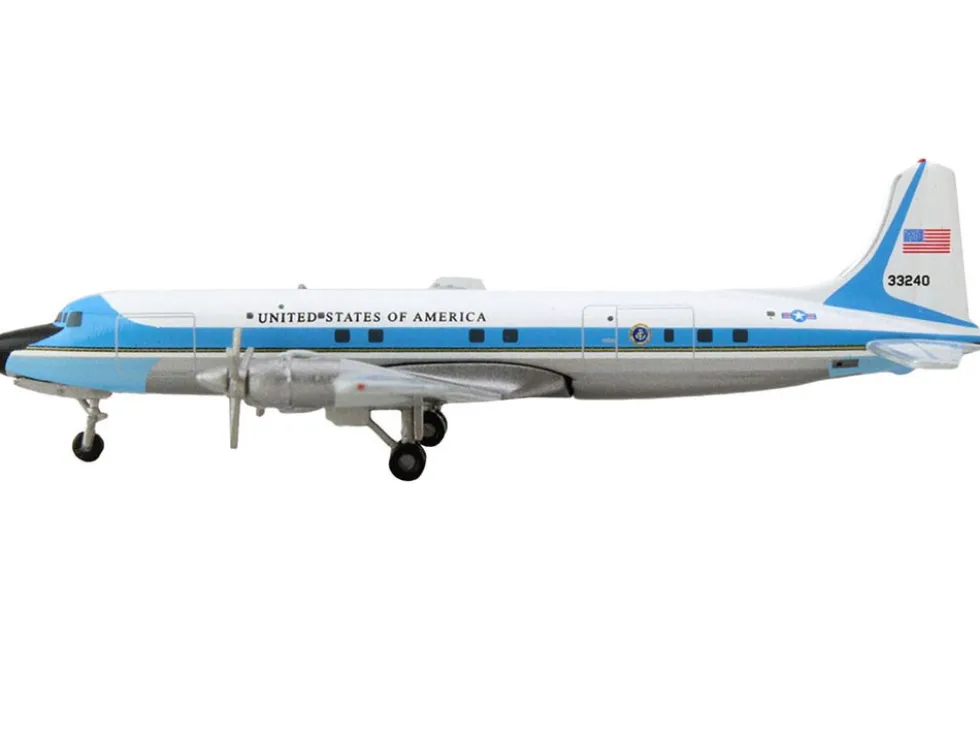 Douglas VC-118A Transport Aircraft "United States Air Force One, 1254th Air Transport Wing, Andrews Air Base" (53-3240) White with Blue Stripes 1/500 Diecast Model Airplane by Herpa