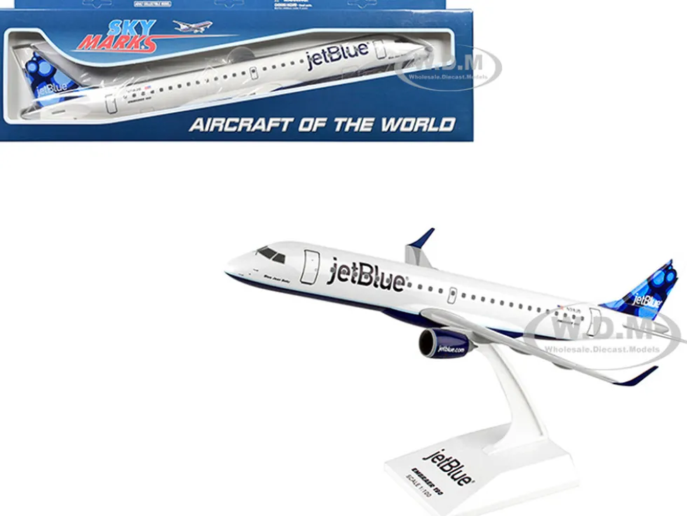 Embraer E190 Commercial Aircraft "JetBlue - Blueberries Livery" (N318JB) White with Blue Tail (Snap-Fit) 1/100 Plastic Model by Skymarks