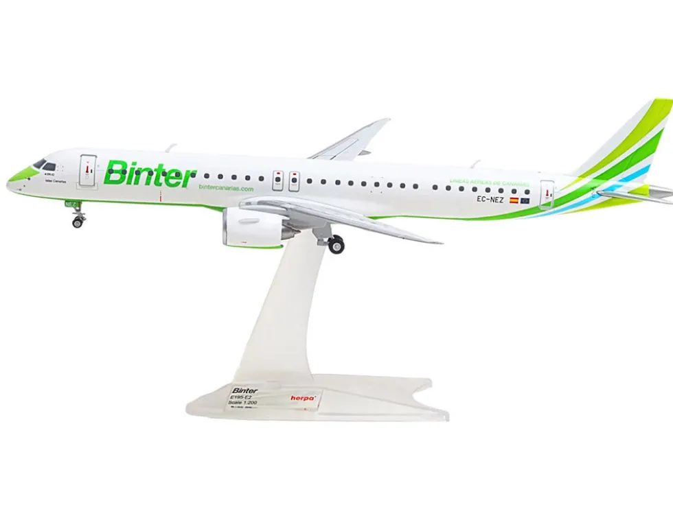 Embraer E195-E2 Commercial Aircraft "Binter Canarias" (EC-NEZ) White with Green Striped Tail 1/200 Diecast Model Airplane by Herpa