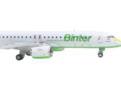 Embraer E195-E2 Commercial Aircraft "Binter Canarias" (EC-OEA) White with Green Tail Stripes Stripes 1/400 Diecast Model Airplane by GeminiJets