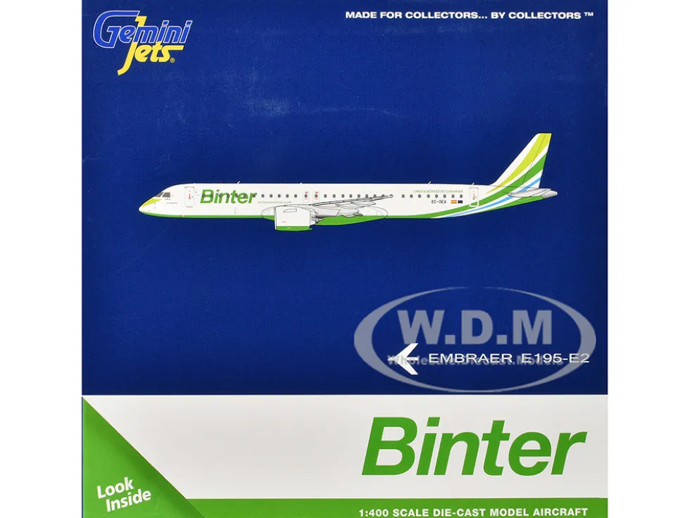 Embraer E195-E2 Commercial Aircraft "Binter Canarias" (EC-OEA) White with Green Tail Stripes Stripes 1/400 Diecast Model Airplane by GeminiJets