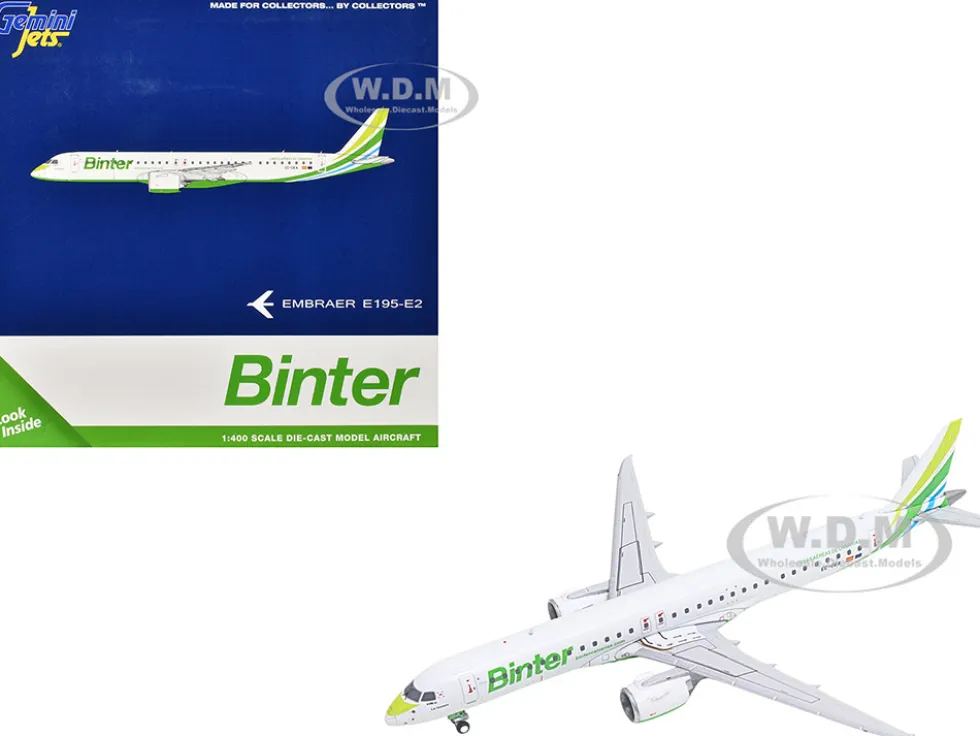 Embraer E195-E2 Commercial Aircraft "Binter Canarias" (EC-OEA) White with Green Tail Stripes Stripes 1/400 Diecast Model Airplane by GeminiJets