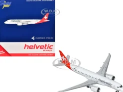Embraer E190-E2 Commercial Aircraft "Helvetic Airways" (HB-AZC) White with Red Tail 1/400 Diecast Model Airplane by GeminiJets