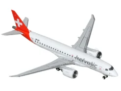 Embraer E190-E2 Commercial Aircraft "Helvetic Airways" (HB-AZC) White with Red Tail 1/400 Diecast Model Airplane by GeminiJets