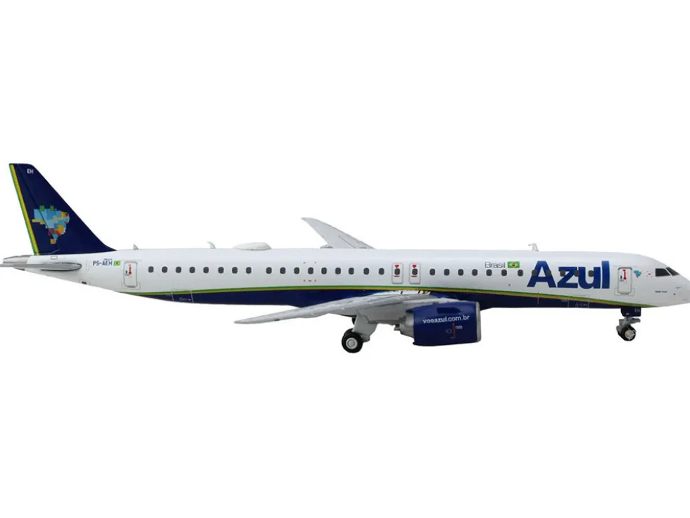 Embraer E195-E2 Commercial Aircraft "Azul Brazilian Airlines" (PS-AEH) White with Blue Tail 1/400 Diecast Model Airplane by GeminiJets